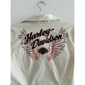 fitted denim zip up harley davidson shirt | sz xs